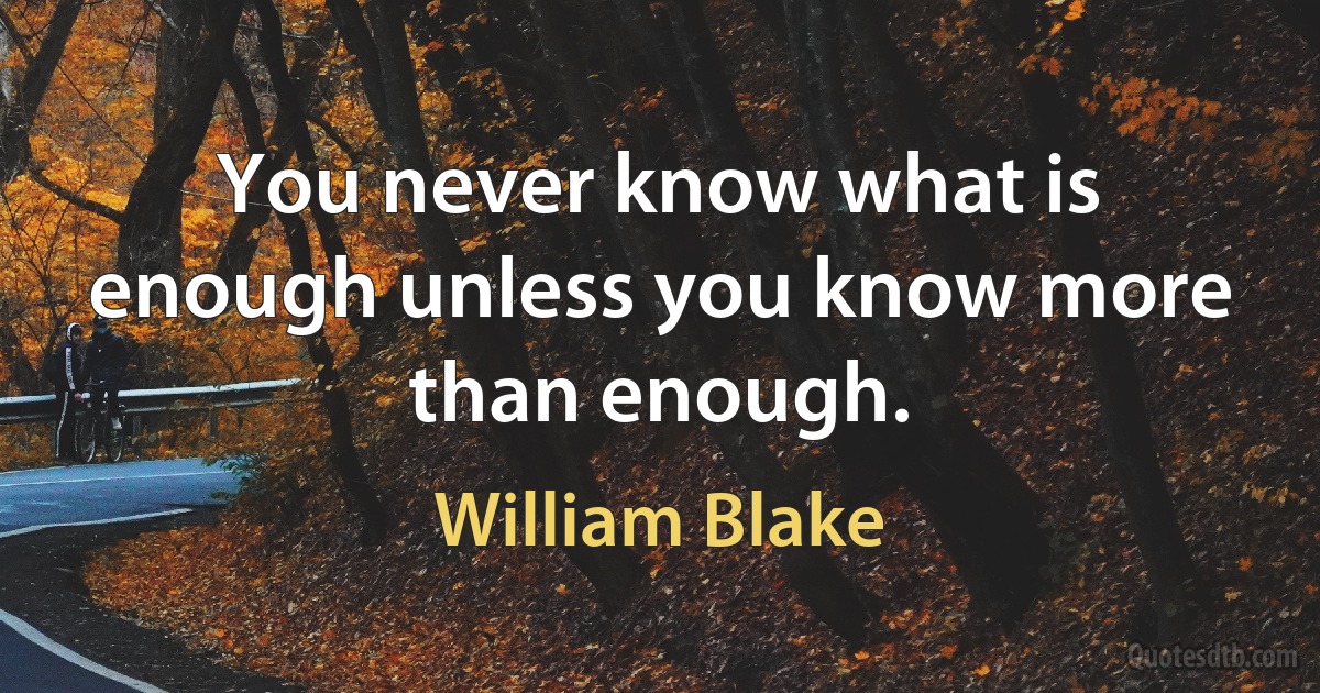 You never know what is enough unless you know more than enough. (William Blake)