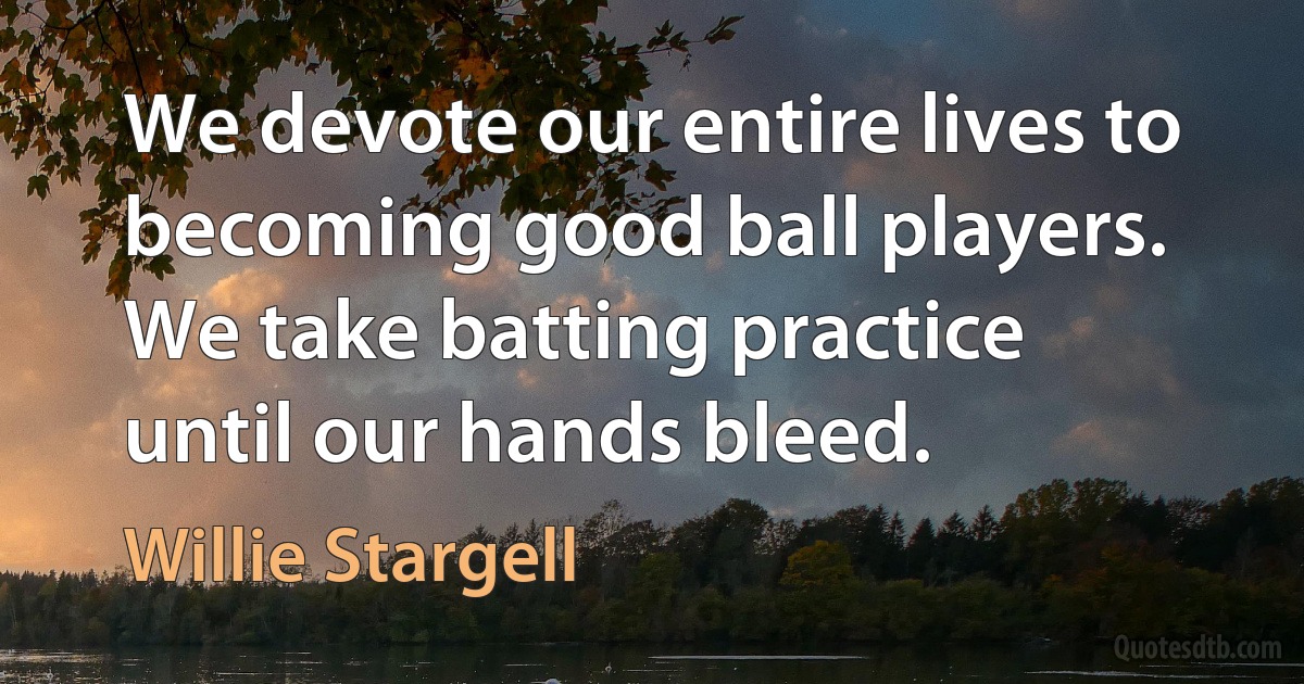 We devote our entire lives to becoming good ball players. We take batting practice until our hands bleed. (Willie Stargell)