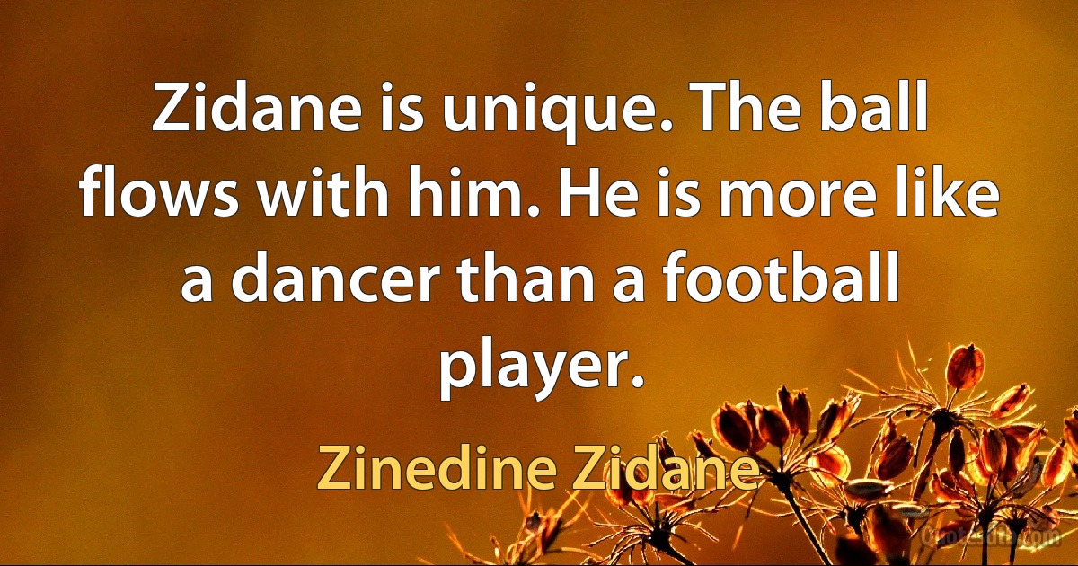 Zidane is unique. The ball flows with him. He is more like a dancer than a football player. (Zinedine Zidane)