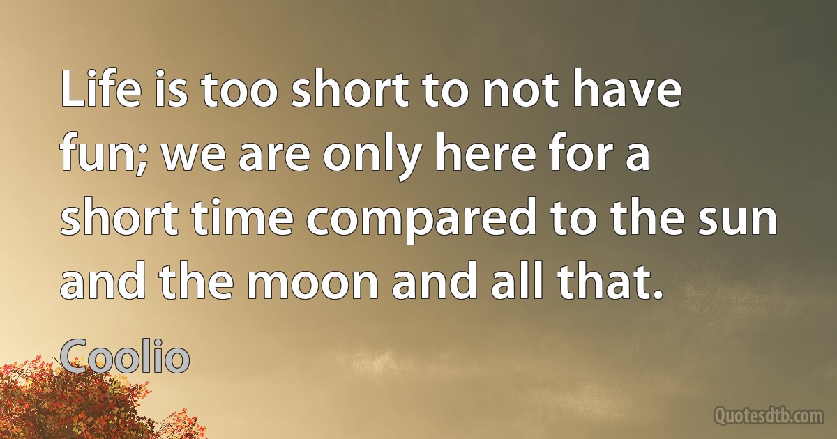 Life is too short to not have fun; we are only here for a short time compared to the sun and the moon and all that. (Coolio)