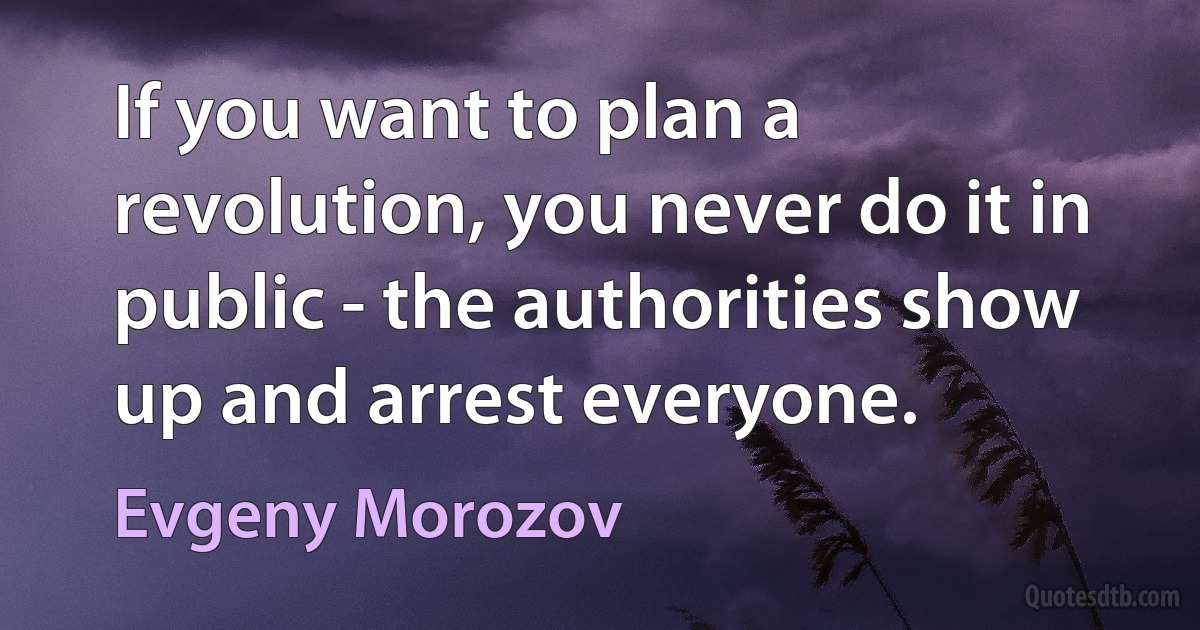 If you want to plan a revolution, you never do it in public - the authorities show up and arrest everyone. (Evgeny Morozov)