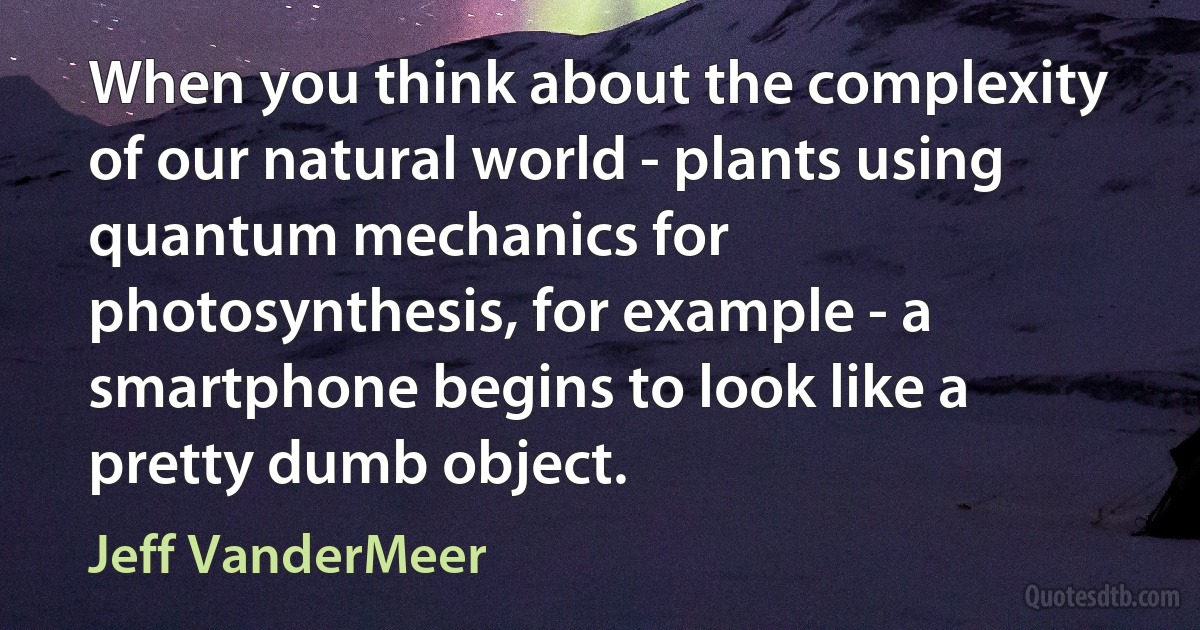 When you think about the complexity of our natural world - plants using quantum mechanics for photosynthesis, for example - a smartphone begins to look like a pretty dumb object. (Jeff VanderMeer)