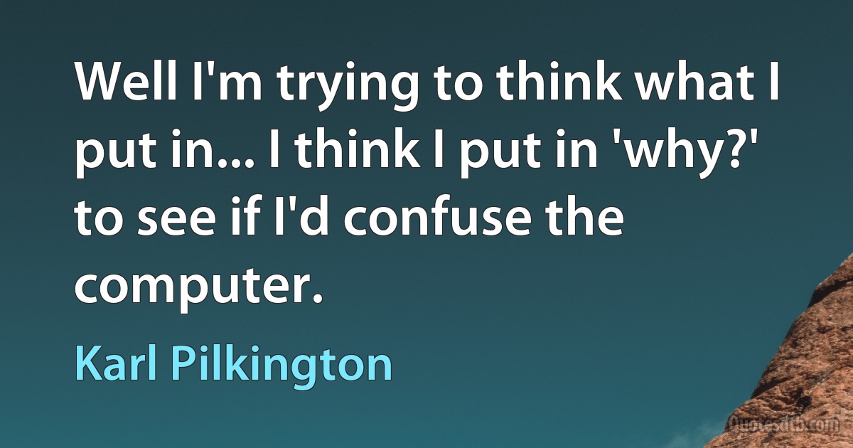 Well I'm trying to think what I put in... I think I put in 'why?' to see if I'd confuse the computer. (Karl Pilkington)