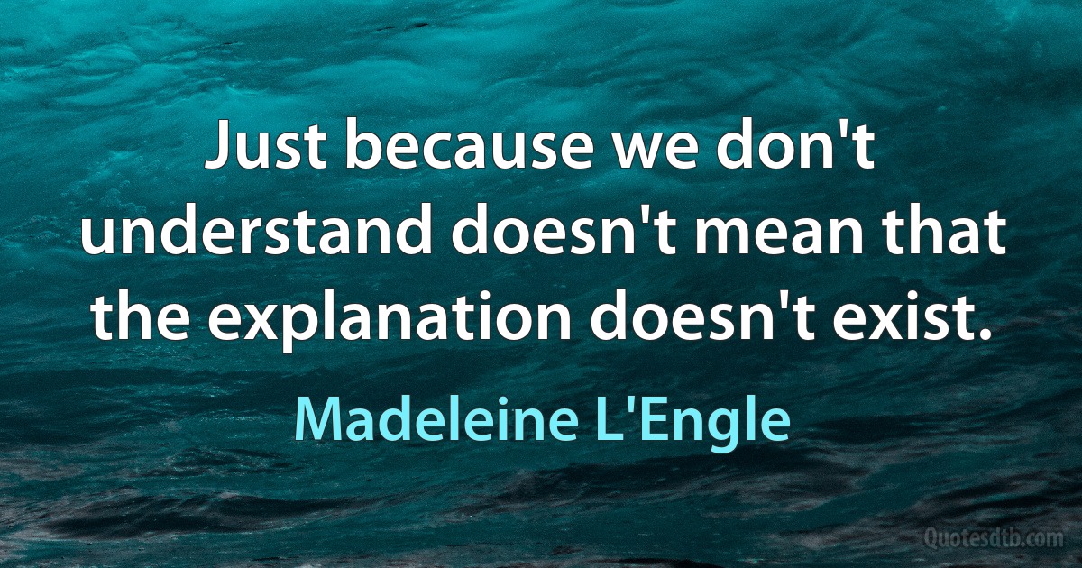 Just because we don't understand doesn't mean that the explanation doesn't exist. (Madeleine L'Engle)