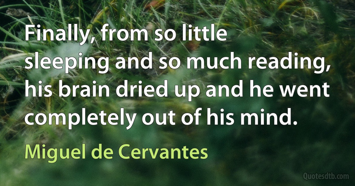 Finally, from so little sleeping and so much reading, his brain dried up and he went completely out of his mind. (Miguel de Cervantes)