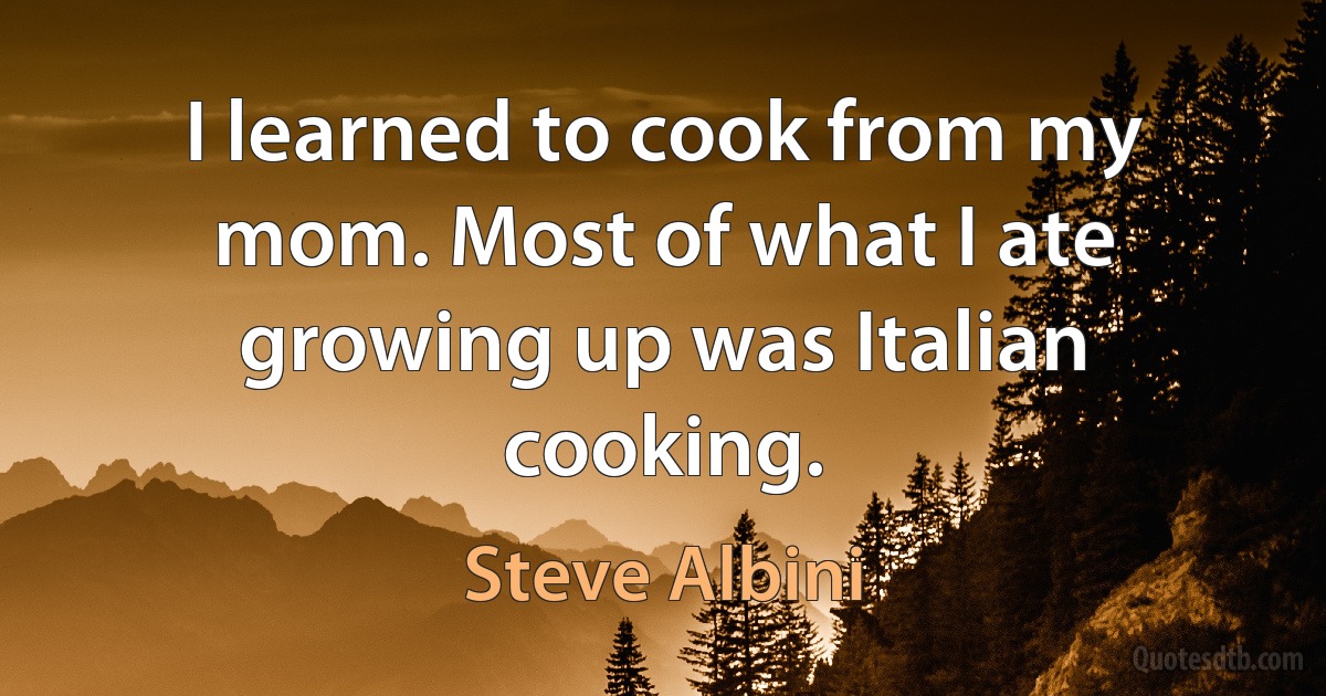 I learned to cook from my mom. Most of what I ate growing up was Italian cooking. (Steve Albini)