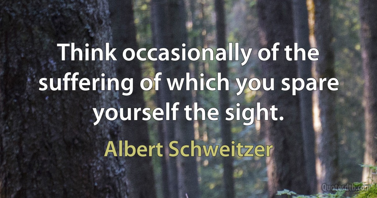 Think occasionally of the suffering of which you spare yourself the sight. (Albert Schweitzer)