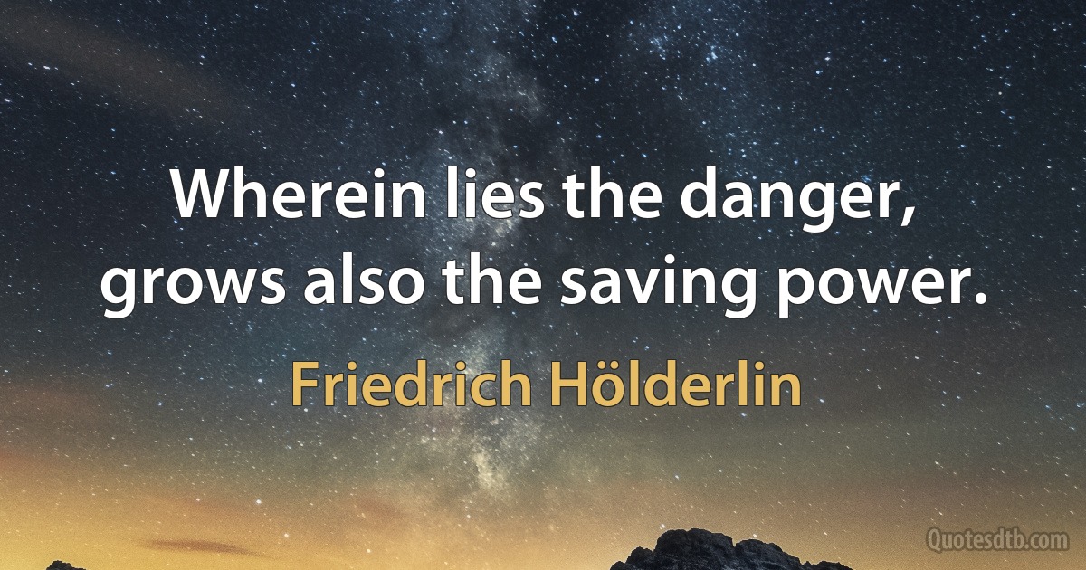 Wherein lies the danger, grows also the saving power. (Friedrich Hölderlin)