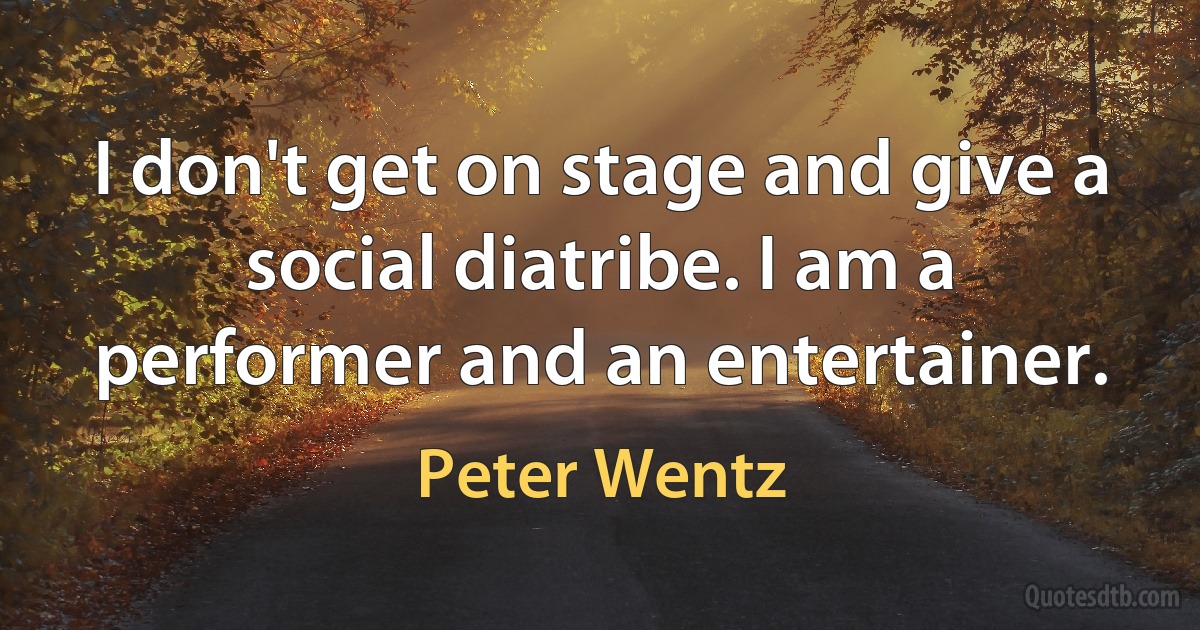 I don't get on stage and give a social diatribe. I am a performer and an entertainer. (Peter Wentz)