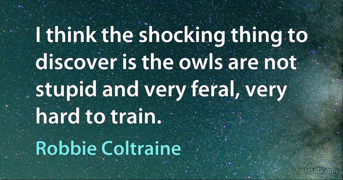 I think the shocking thing to discover is the owls are not stupid and very feral, very hard to train. (Robbie Coltraine)