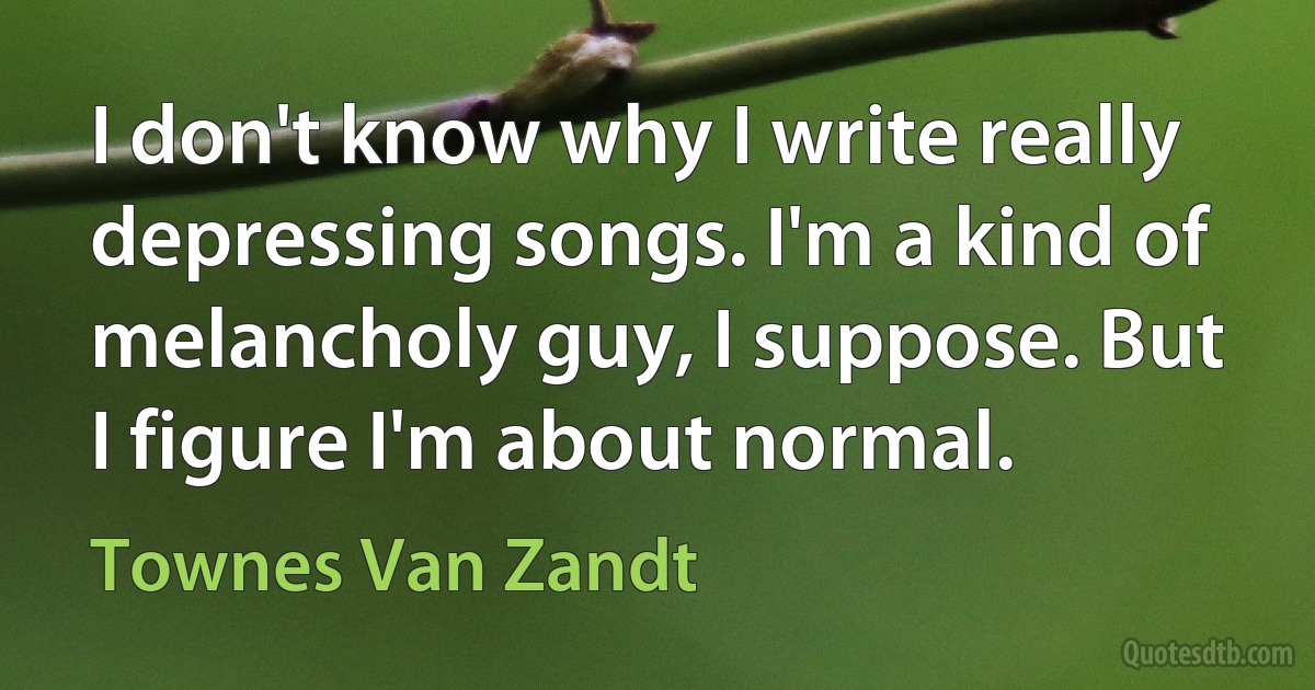 I don't know why I write really depressing songs. I'm a kind of melancholy guy, I suppose. But I figure I'm about normal. (Townes Van Zandt)