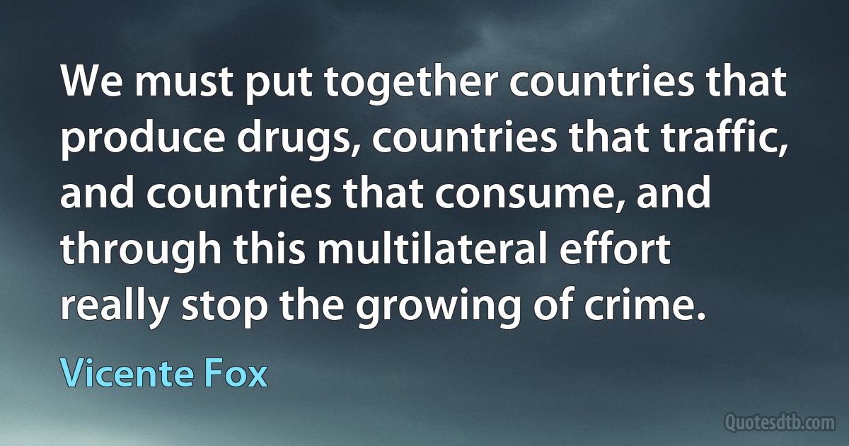 We must put together countries that produce drugs, countries that traffic, and countries that consume, and through this multilateral effort really stop the growing of crime. (Vicente Fox)