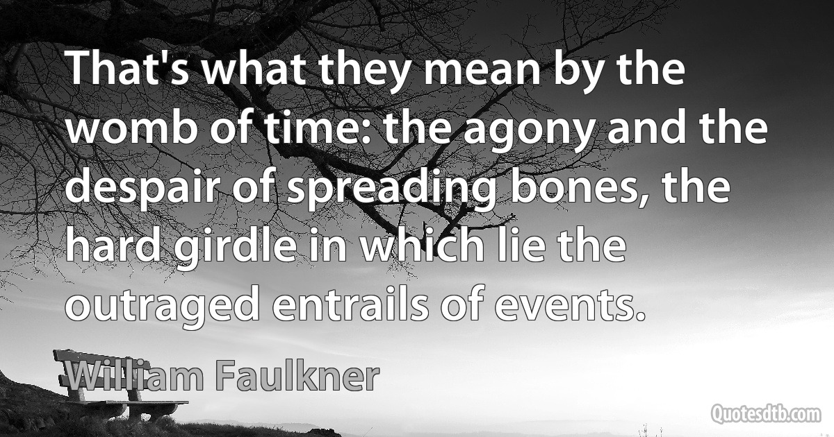 That's what they mean by the womb of time: the agony and the despair of spreading bones, the hard girdle in which lie the outraged entrails of events. (William Faulkner)