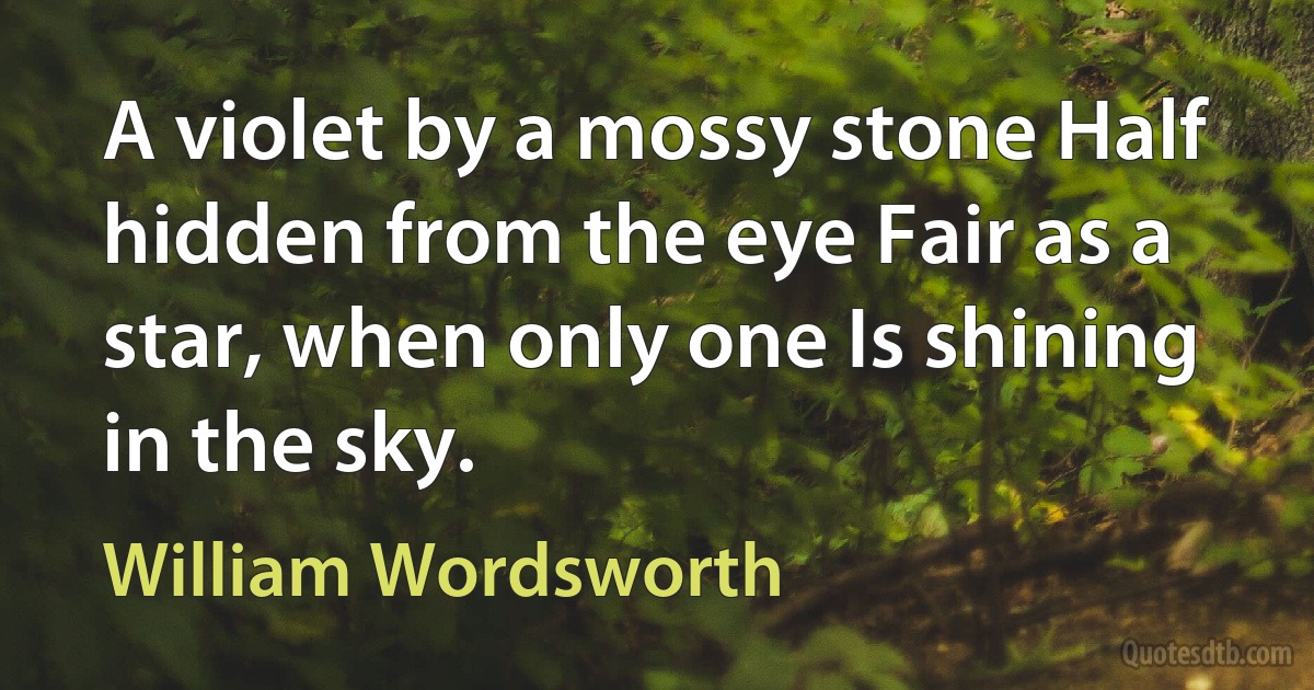 A violet by a mossy stone Half hidden from the eye Fair as a star, when only one Is shining in the sky. (William Wordsworth)