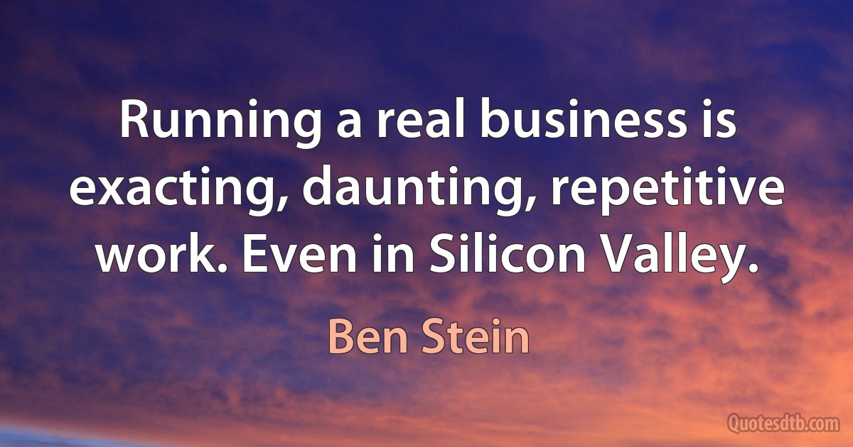 Running a real business is exacting, daunting, repetitive work. Even in Silicon Valley. (Ben Stein)