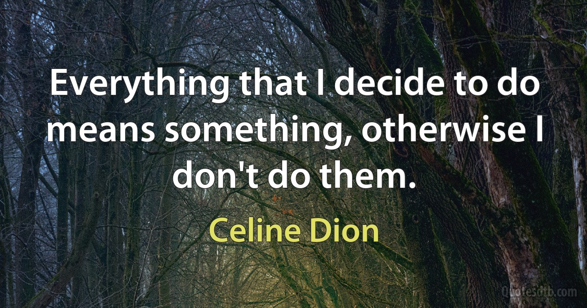 Everything that I decide to do means something, otherwise I don't do them. (Celine Dion)