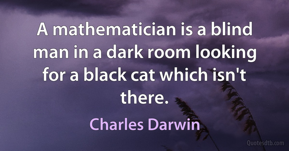 A mathematician is a blind man in a dark room looking for a black cat which isn't there. (Charles Darwin)