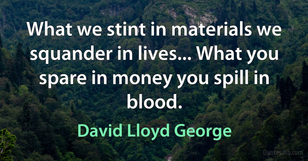 What we stint in materials we squander in lives... What you spare in money you spill in blood. (David Lloyd George)