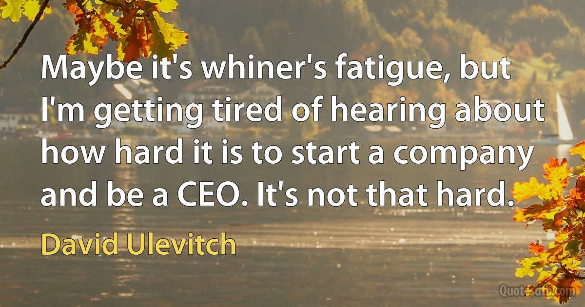 Maybe it's whiner's fatigue, but I'm getting tired of hearing about how hard it is to start a company and be a CEO. It's not that hard. (David Ulevitch)