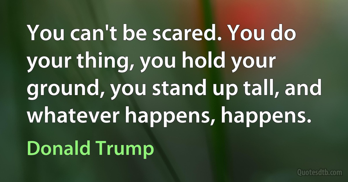 You can't be scared. You do your thing, you hold your ground, you stand up tall, and whatever happens, happens. (Donald Trump)