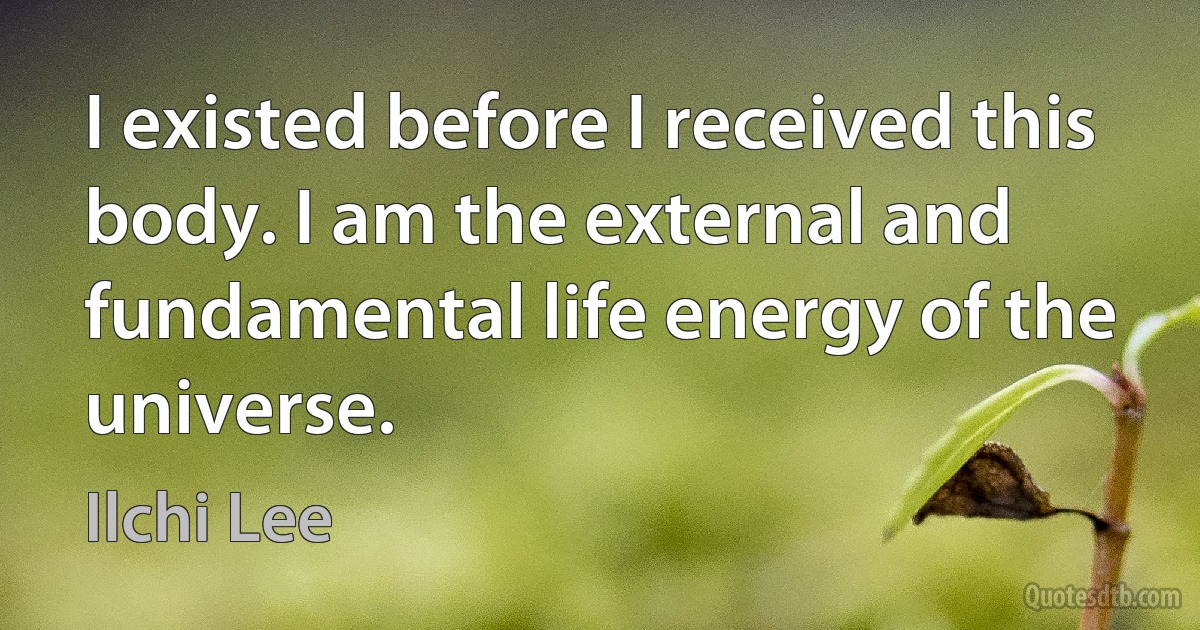 I existed before I received this body. I am the external and fundamental life energy of the universe. (Ilchi Lee)