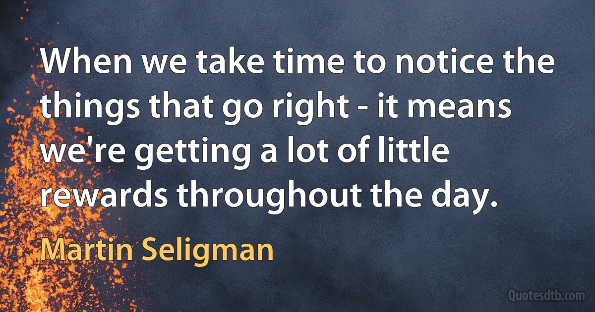 When we take time to notice the things that go right - it means we're getting a lot of little rewards throughout the day. (Martin Seligman)