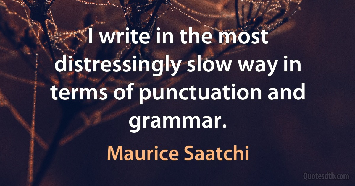 I write in the most distressingly slow way in terms of punctuation and grammar. (Maurice Saatchi)