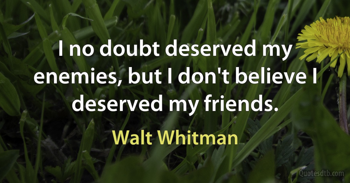 I no doubt deserved my enemies, but I don't believe I deserved my friends. (Walt Whitman)