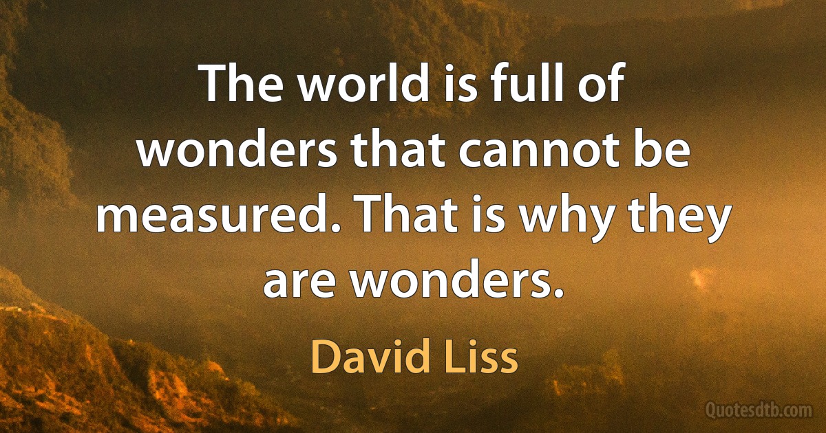 The world is full of wonders that cannot be measured. That is why they are wonders. (David Liss)