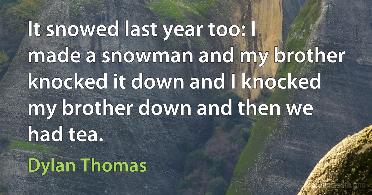 It snowed last year too: I made a snowman and my brother knocked it down and I knocked my brother down and then we had tea. (Dylan Thomas)