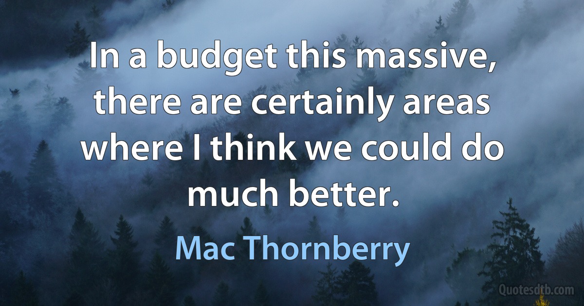 In a budget this massive, there are certainly areas where I think we could do much better. (Mac Thornberry)