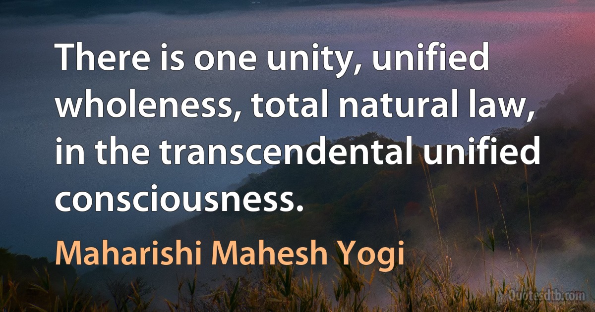 There is one unity, unified wholeness, total natural law, in the transcendental unified consciousness. (Maharishi Mahesh Yogi)