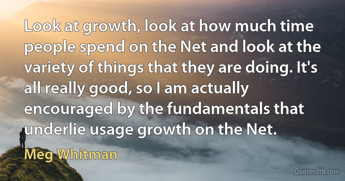 Look at growth, look at how much time people spend on the Net and look at the variety of things that they are doing. It's all really good, so I am actually encouraged by the fundamentals that underlie usage growth on the Net. (Meg Whitman)