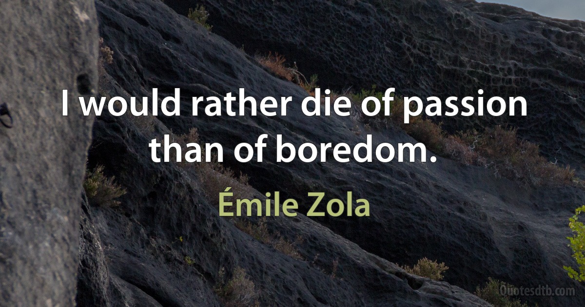 I would rather die of passion than of boredom. (Émile Zola)