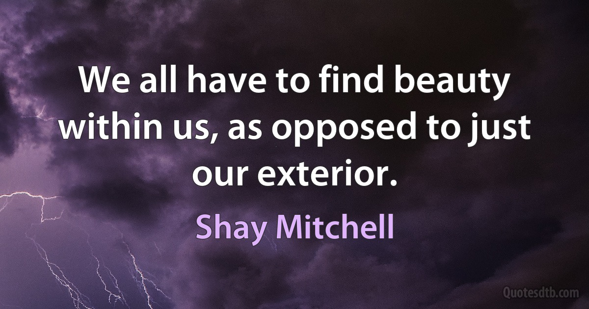 We all have to find beauty within us, as opposed to just our exterior. (Shay Mitchell)