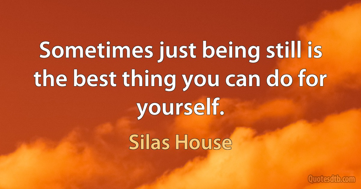 Sometimes just being still is the best thing you can do for yourself. (Silas House)