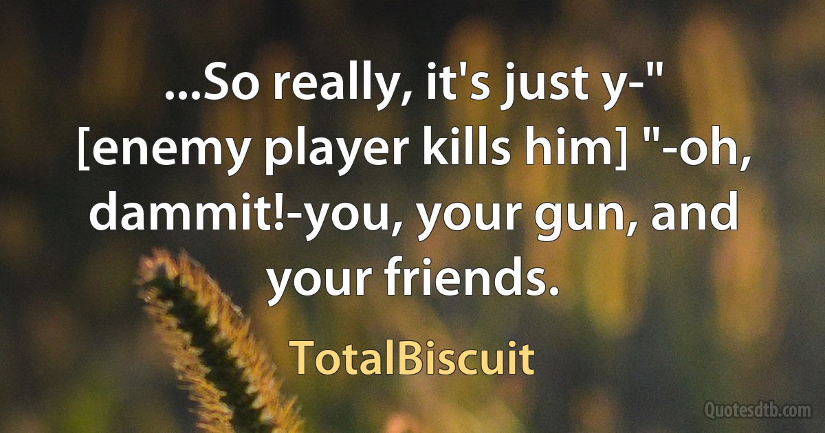 ...So really, it's just y-" [enemy player kills him] "-oh, dammit!-you, your gun, and your friends. (TotalBiscuit)