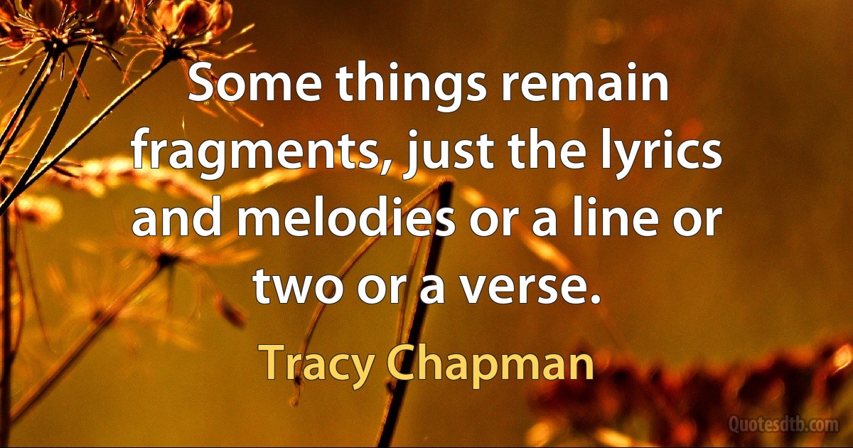 Some things remain fragments, just the lyrics and melodies or a line or two or a verse. (Tracy Chapman)