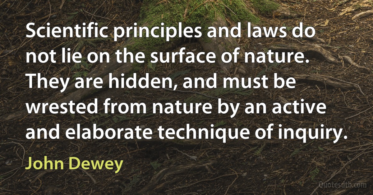 Scientific principles and laws do not lie on the surface of nature. They are hidden, and must be wrested from nature by an active and elaborate technique of inquiry. (John Dewey)