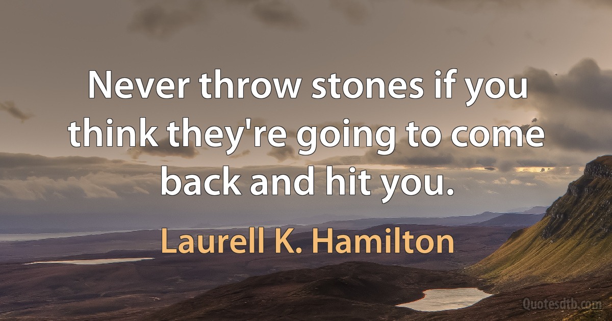 Never throw stones if you think they're going to come back and hit you. (Laurell K. Hamilton)