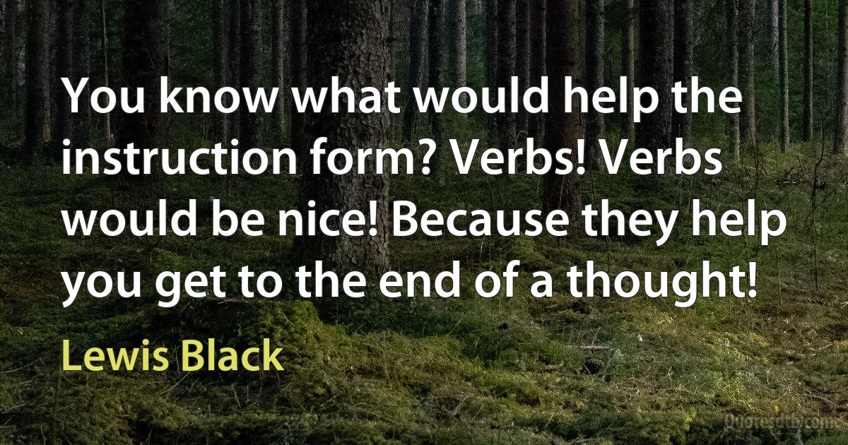 You know what would help the instruction form? Verbs! Verbs would be nice! Because they help you get to the end of a thought! (Lewis Black)