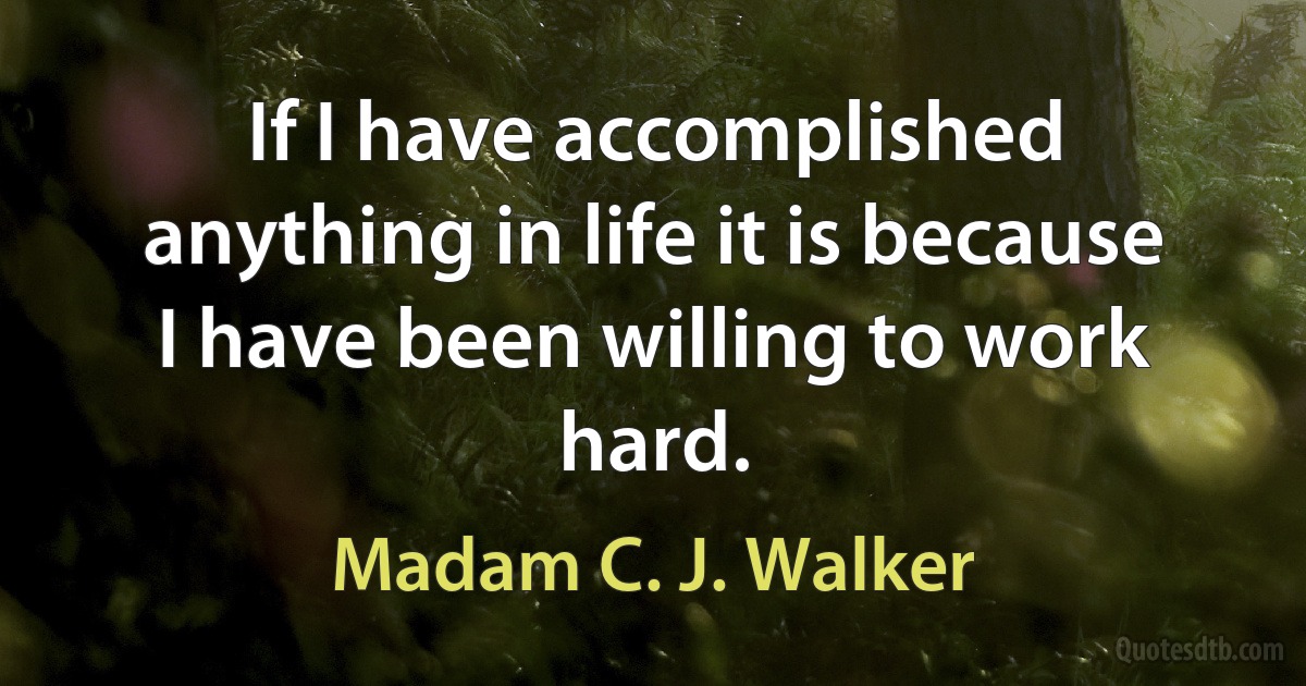 If I have accomplished anything in life it is because I have been willing to work hard. (Madam C. J. Walker)