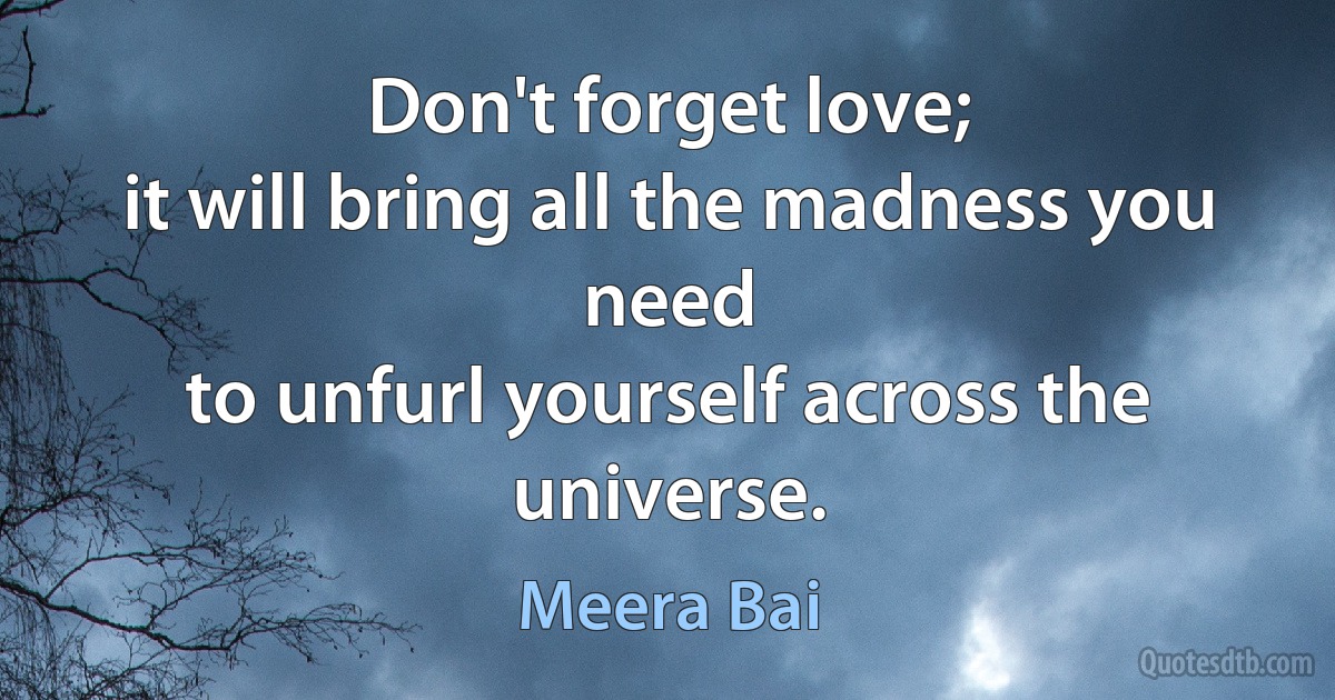 Don't forget love;
it will bring all the madness you need
to unfurl yourself across the universe. (Meera Bai)