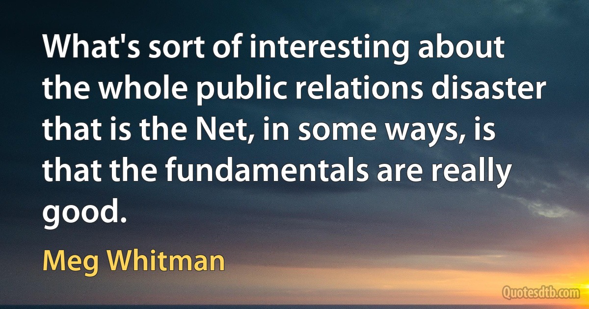 What's sort of interesting about the whole public relations disaster that is the Net, in some ways, is that the fundamentals are really good. (Meg Whitman)