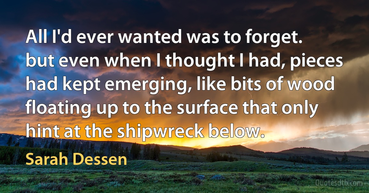 All I'd ever wanted was to forget. but even when I thought I had, pieces had kept emerging, like bits of wood floating up to the surface that only hint at the shipwreck below. (Sarah Dessen)