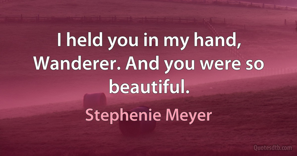 I held you in my hand, Wanderer. And you were so beautiful. (Stephenie Meyer)