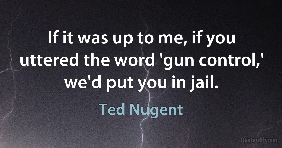 If it was up to me, if you uttered the word 'gun control,' we'd put you in jail. (Ted Nugent)