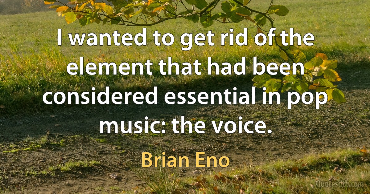 I wanted to get rid of the element that had been considered essential in pop music: the voice. (Brian Eno)