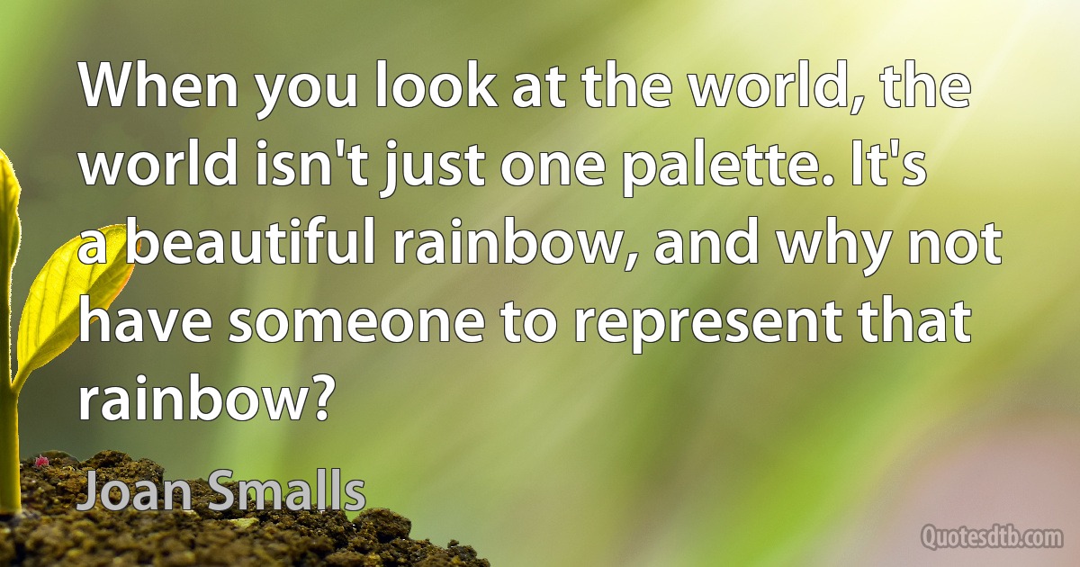 When you look at the world, the world isn't just one palette. It's a beautiful rainbow, and why not have someone to represent that rainbow? (Joan Smalls)