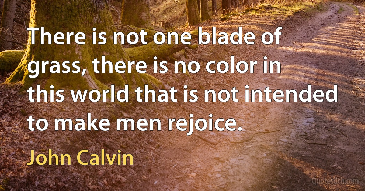 There is not one blade of grass, there is no color in this world that is not intended to make men rejoice. (John Calvin)